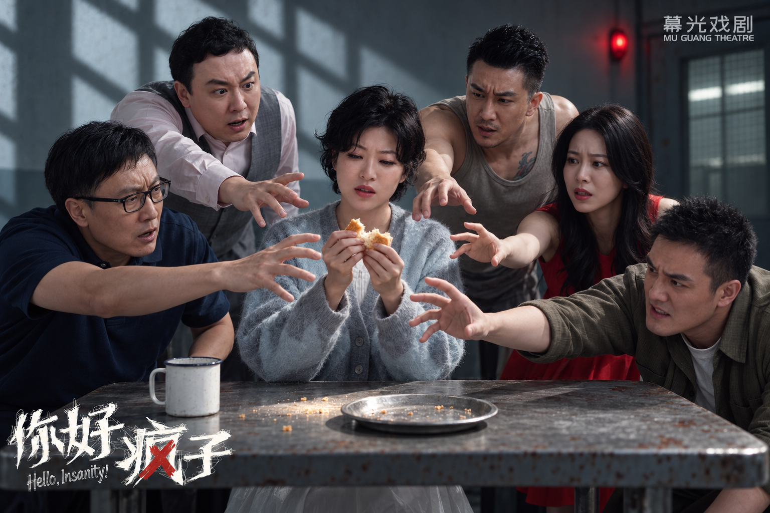《你好疯子》角色围桌而坐的群像